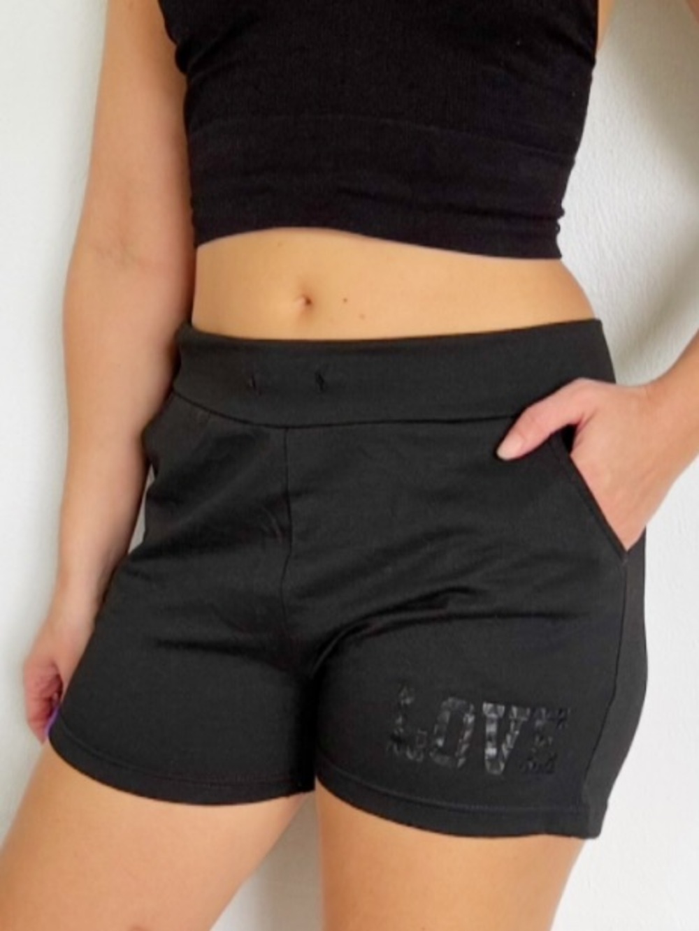 Black LOVE mid rise cotton blend casual lounge pajama shorts size L/XL